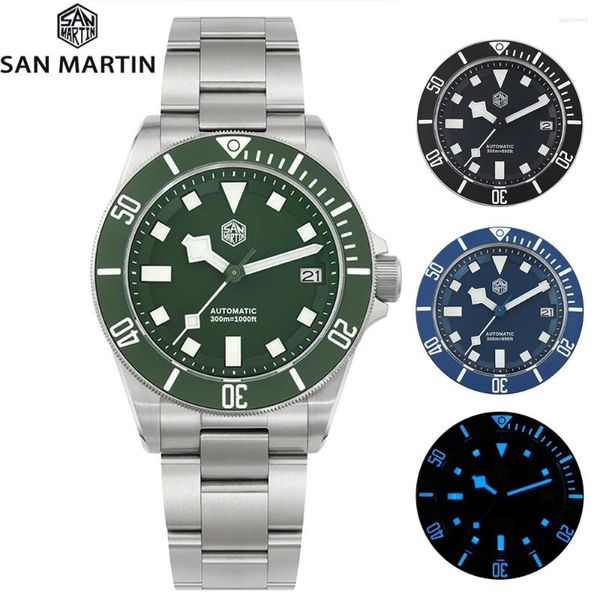 Relógios de pulso San Martin 39mm 316L Relógio de Mergulho NH35 Movimento Automático Relógios Moda Safira BGW-9 À Prova D 'Água 30Bar Relógio de Pulso SN0121