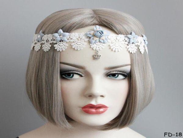 Bohemian Lolita Spitze baumeln Stirnband Cosplay Maskerade Party Prinzessin Krone Strass Quaste Kopf Haarband Braut Strand Hochzeit H1403366