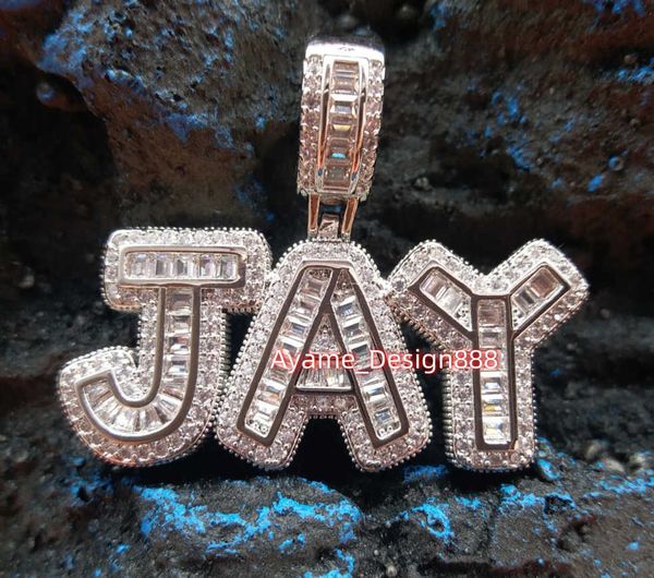 Atacado 925 prata moissanite diamante cheio de gelo personalizado ouro real luxo hip hop bling colar de corrente grossa jóias nome personalizado pingente