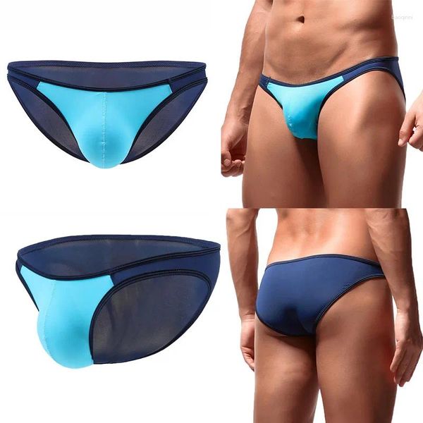 Cuecas masculinas ultra-finas de seda de gelo cintura baixa roupa interior masculina sexy mini biquíni u convexo bolsa calcinha plus size xxl