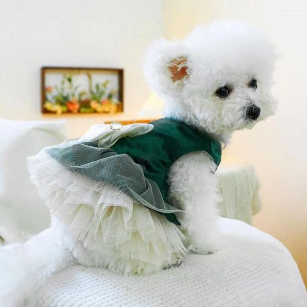 Abbigliamento per cani Abito per animali domestici con giunture in rete Abiti eleganti da principessa con anello di trazione con decorazione ad arco per un'estate confortevole e alla moda