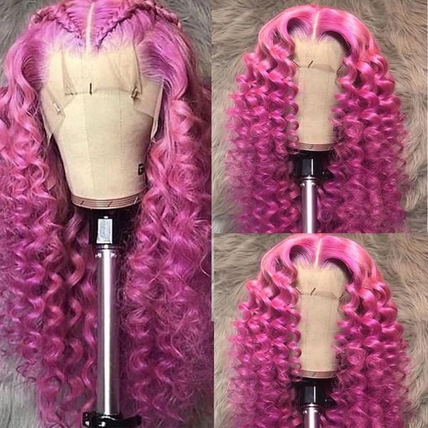 Brasileiro destaque rosa marrom em linha reta fechamento do laço perucas de cabelo humano para preto feminino transparente 13x4 em linha reta peruca frontal do laço sintético