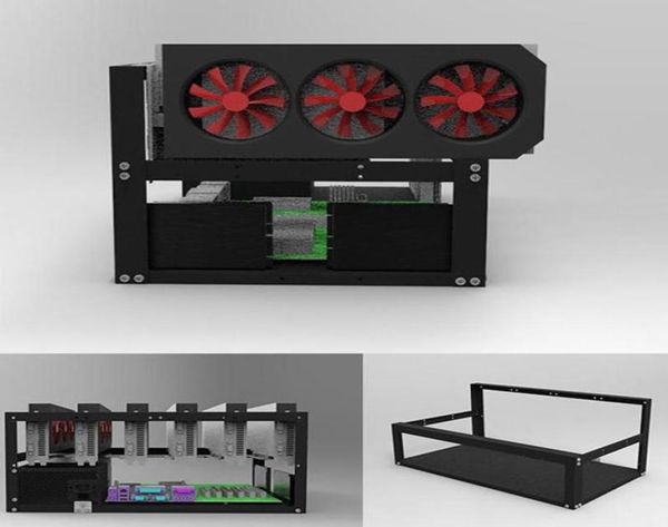 Stahl-Open-Air-Miner-Mining-Rahmen-Rig-Gehäuse mit bis zu 6 GPUs für Krypto-Münzen-Währungsständer, langlebig, bequem, für Computer, ND988, Fans