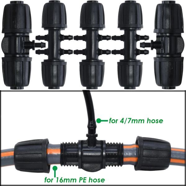 Konektörler Kesla 16mm ila 4/7mm hortum tee konnektörü w iplik kilit bahçe çiçek sulama su adaptörü pe boru 1/4 '' mikro boru eklemi