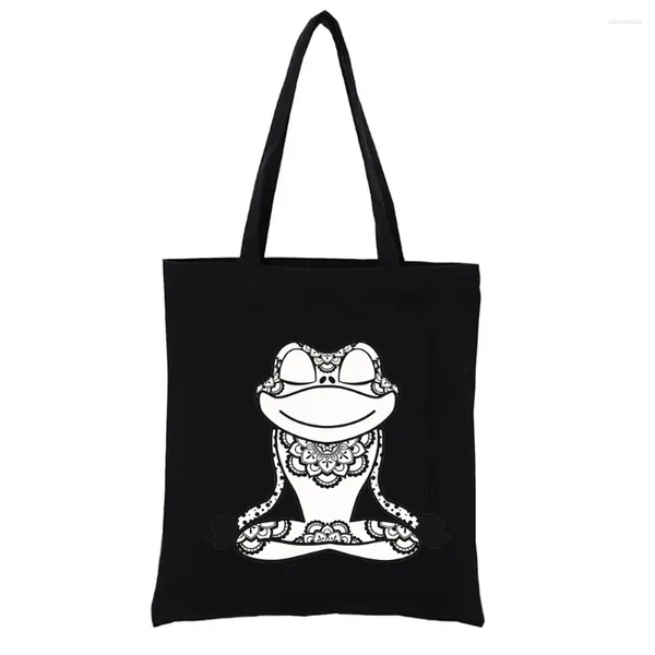 Einkaufstaschen, Yoga-Frosch-Damenhandtaschen für Frauen, Einkaufstasche, Stoff, literarische Bücher, Tasche, gewebte Tragetasche, lässige Tragetaschen, modischer Shopper, lustig, umweltfreundlich, Y2k