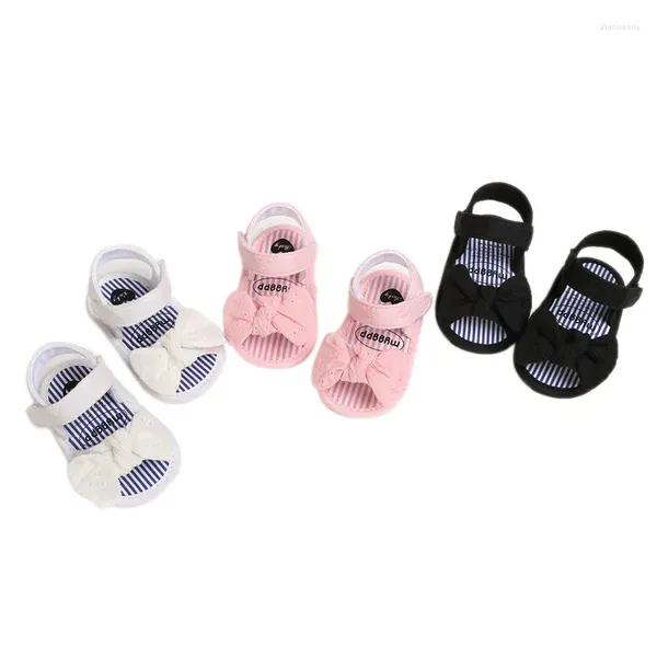 Sandálias 0-18 meses bebê meninas dedos abertos infantil verão antiderrapante sola plana princesa com arco decorativo