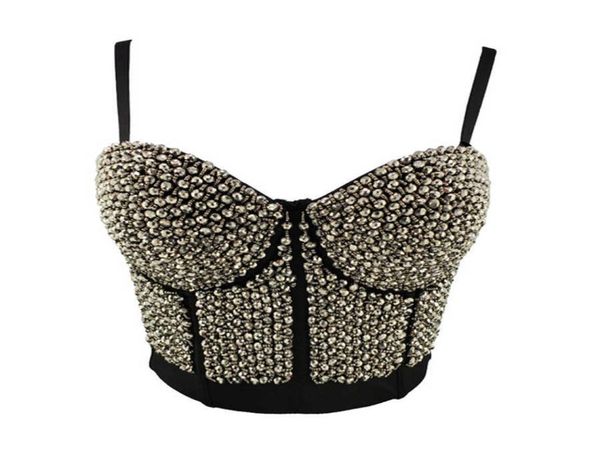 Perline acriliche Shine Nightclub Party Canotta con reggiseno incorporato Push Up Bralette Crop Top Donna Camis Top Abbigliamento femminile sexy X077454873