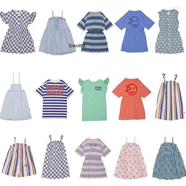 Mädchen Kleider EnkeliBB Wyn 23 Sommer Stilvolle Designer Kinder Plaid Streifen Cartoon Muster Marke Kleidung