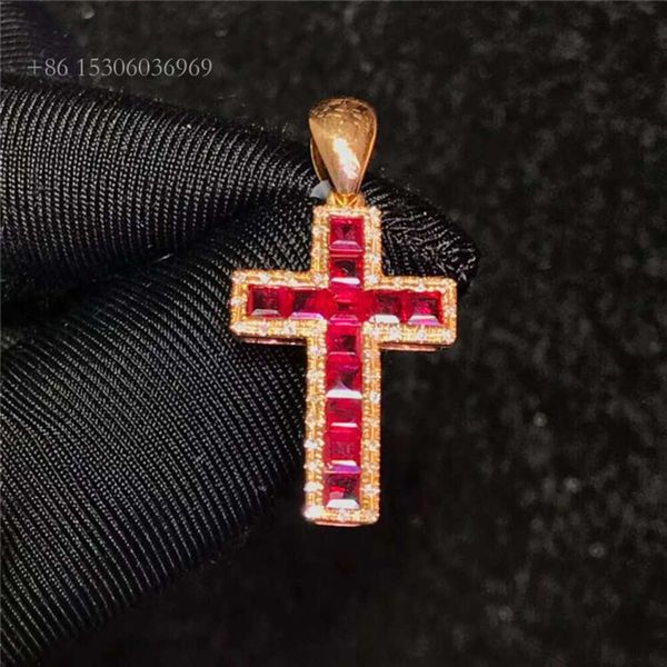 SGARIT Popolare cristianesimo religione croce gioielli pendente in pietra preziosa rossa rubino naturale da 0,92 ct per collana in oro