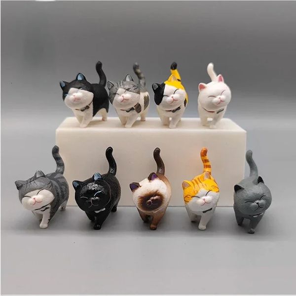 9 Stück süße Katze Ornamente Kawaii Glocke Tier PVC Miniaturen Figuren Spielzeug Home Dekorationen Desktop Auto Dekor Modell Geburtstagsgeschenk 240220