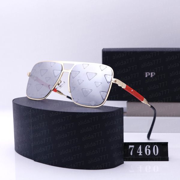 Mens óculos de sol designer hexagonal ponte dupla moda lentes de vidro UV com couro óculos de sol para homem mulher 7 cores opcionais assinatura triangular 7460