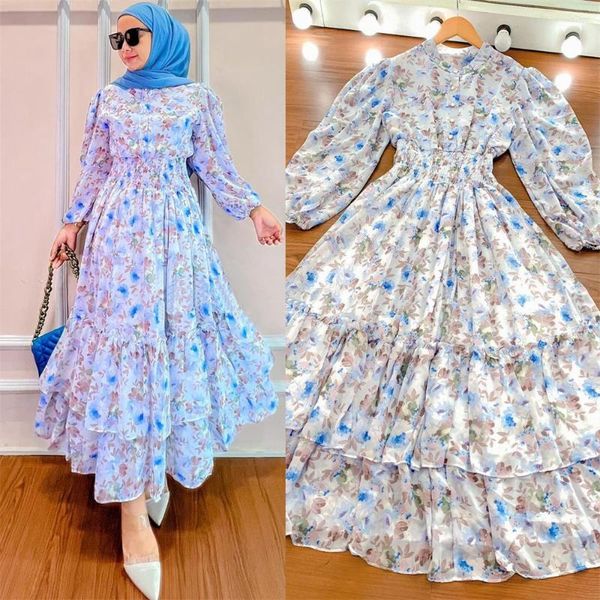 Roupas étnicas Dubai Abaya Mulheres Muçulmanas Moda Floral Impressão Longo Maxi Vestido Turquia Árabe Kaftan Islâmico Eid Party Vestido Femme Jalabiya