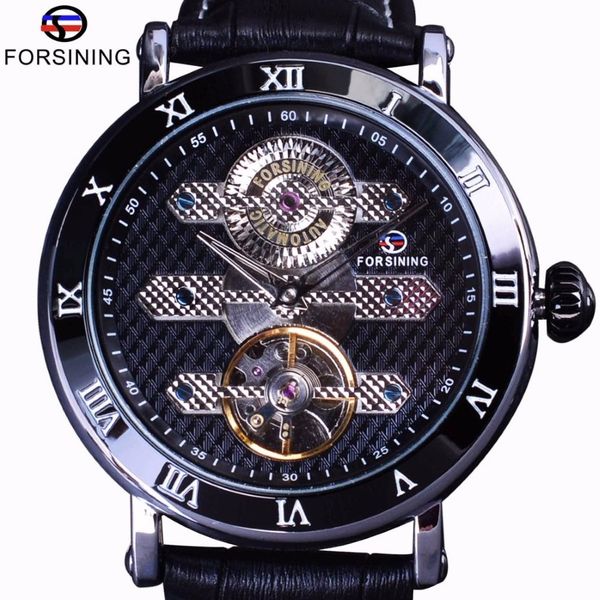 Forsining Tourbillion Obscure Designer Orologio da uomo in vera pelle impermeabile Orologio meccanico automatico di lusso della migliore marca Orologio273b