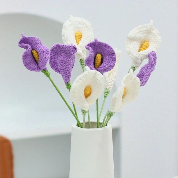 Flores decorativas artificial mão-malha calla lírio crochê falso casa mesa de casamento buquê decoração criativa