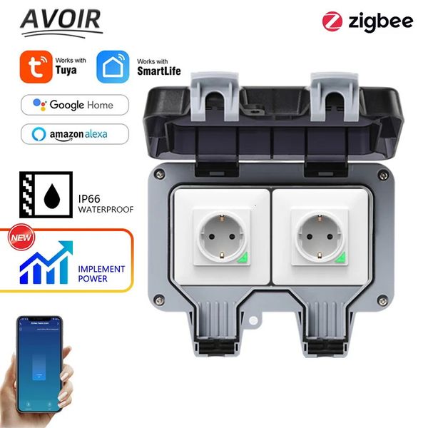 Avoir Tuya Zigbee Prese elettriche IP66 Impermeabile Spina esterna EU Presa timer Interruttore Doppia ricarica USB Elettrodomestico intelligente 240228