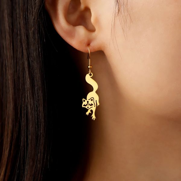 Bellissimi orecchini pendenti con procione da donna, ragazze, colore oro giallo 14k, orecchini pendenti, gioielli animali, regalo di compleanno. Novità