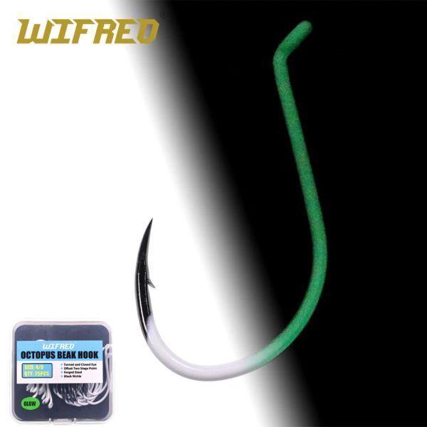 Ami da pesca Wifreo 25PCS Ami da pesca luminosi per acqua salata che si illuminano al buio Amo a becco di polpo misura 3/0 ~ 7/0 Amo circolare in acciaio ad alto tenore di carbonio