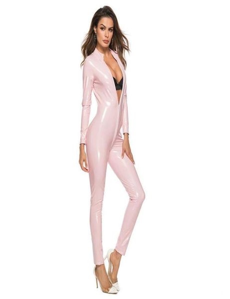 Roupas de ginástica Macacão de couro falso Mulheres Preto Vermelho Rosa Aberto Crotch PVC com Zipper Plus Size Pole Dance Night Club Rompers6292806