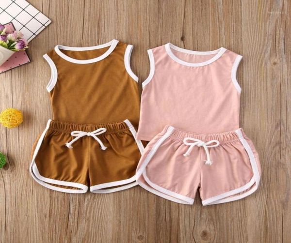 Conjuntos de roupas Bebê Menino Roupas de Verão Criança Crianças Meninas Meninos Sem Mangas Sólidos Tops Shorts Set Sport Wear Outfits Girl Suits15617275