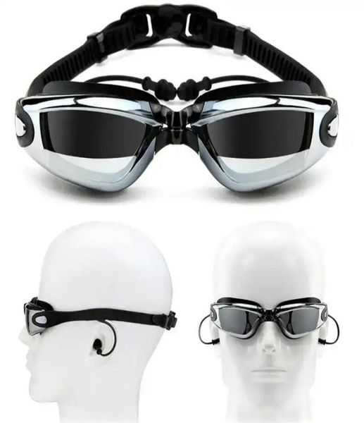Очки для плавания при близорукости, затычки для ушей, профессиональные силиконовые шапочки для плавания для взрослых, очки для бассейна, противотуманные очки для мужчин и женщин, оптические водонепроницаемые очки FT5295304
