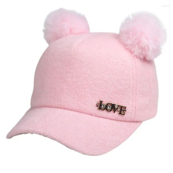 Ballkappen Herbst Frühling 2-8 Jahre Kinder Pom Baseballmütze mit Strass Worten Liebe Mädchen Jungen Niedlicher Stil Rosa Grau Schwarz