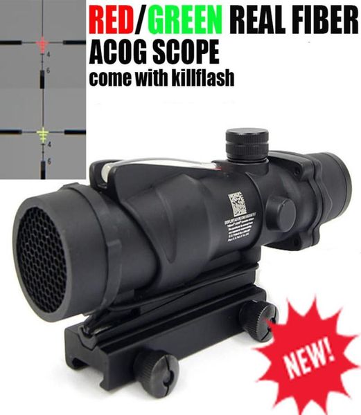 Tactical Trijicon ACOG 4x32 Fibra Óptica Scope w Real RedGreen Fiber Crosshair Riflescopes vêm com Kill Flash1026862