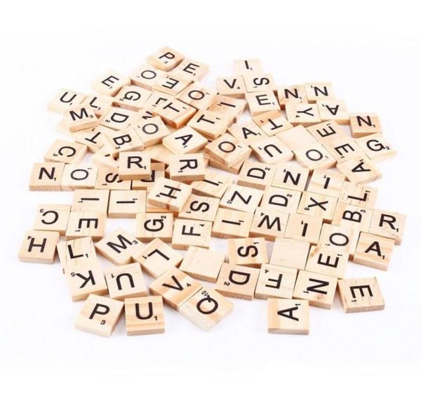 100 pezzi set alfabeto in legno piastrelle Scrabble lettere nere numeri per artigianato Wood3149276