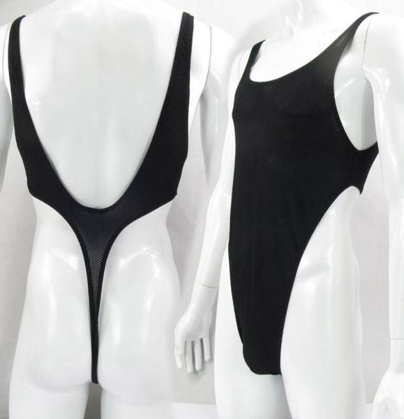 Men039s modeladores de corpo masculino bodysuit tanga collant profundo u costas náilon elastano ligeiramente cthru favo de mel meshmen039s5800563