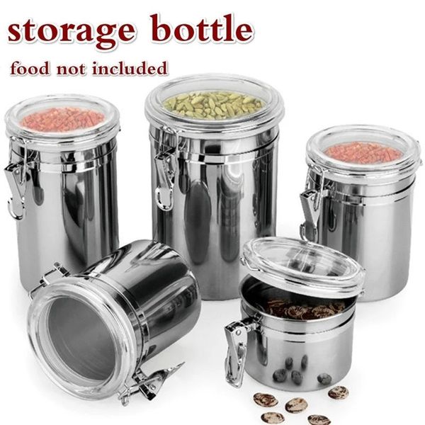 1 pçs garrafa de armazenamento de aço inoxidável café em pó recipiente de açúcar hermético pode titular recipiente de armazenamento de alimentos domésticos 240229