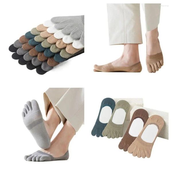 Meias masculinas silicone antiderrapante cinco dedos confortável elástico macio masculino tornozelo suor absorvente desodorante split toe