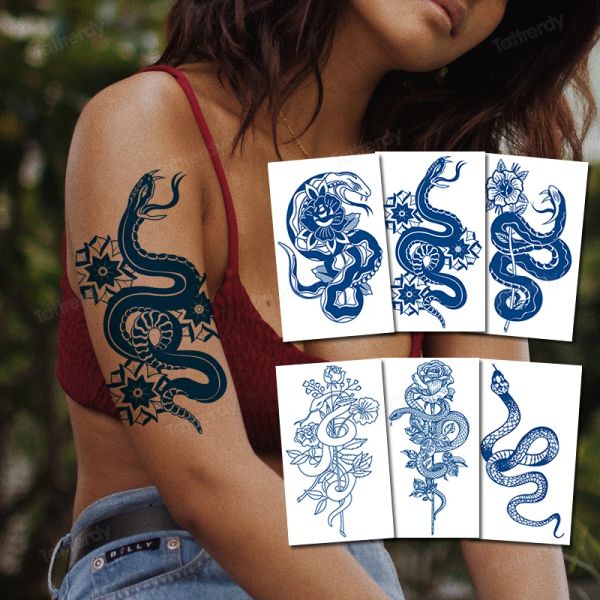 Tattoos 16 Teile/los Großhandel temporäre Tattoo Aufkleber natürliche Kräutersaft Tinte Körperkunst Schlange Drache Rose Blume Tattoo gefälschte langlebig