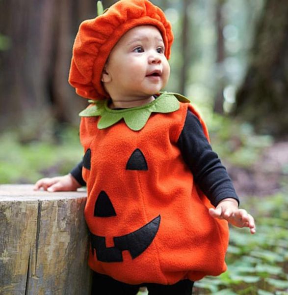 Conjunto de roupas de abóbora infantil, 2 peças, colete sem mangas, top e chapéu, crianças, meninos, meninas, roupas fofas, festa de halloween, fantasia de bebê 4070609