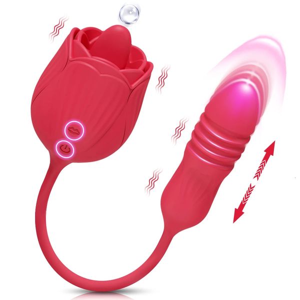 RoseLicking Stoßdildo-Vibrator für Frauen, Nippel-Klitoris-Stimulator, vibrierendes Ei, Zunge lecken, Klitoris-Sauger, Sexspielzeug 240227