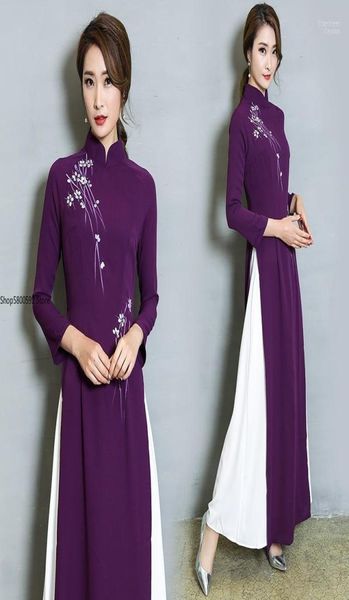 Ethnische Kleidung, traditionelle Vietnam-Frau, Retro-Ao-Dai, eleganter chinesischer Stil, Cheongsam, Vintage-Blumenmuster, Festival, Hochzeitsabend, Qip8878327