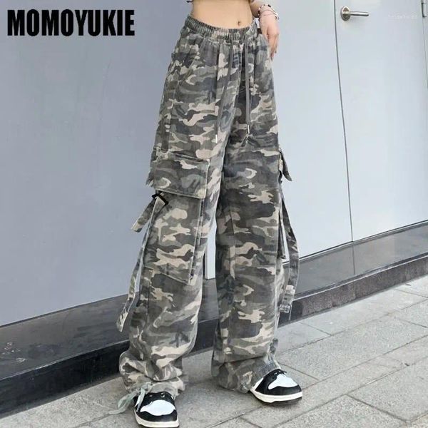 Pantaloni da donna Harajuku Camouflage Trend Donna Streetwear Pantaloni sportivi larghi dritti a vita alta vintage estetica femminile