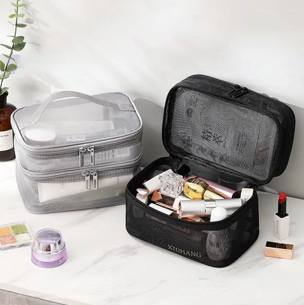 Kosmetiktaschen 2024, transparentes Netz für Damen, ideal für Kosmetik, Make-up und Toilettenartikel, Reisen, Verkaufserfolg, Make-up-Organizer-Tasche