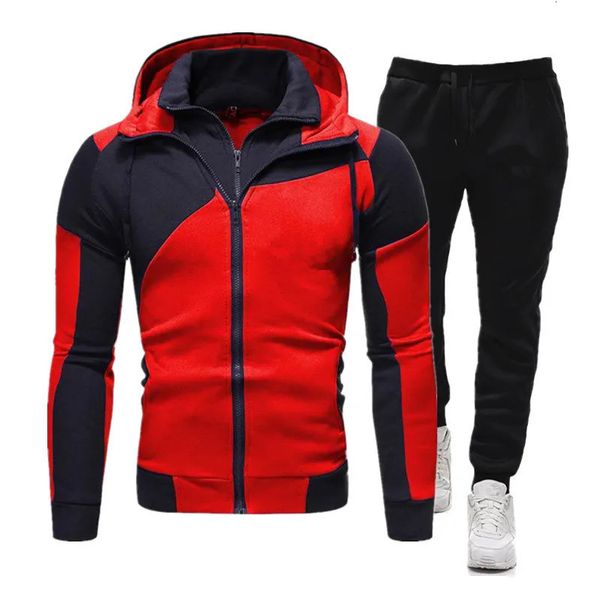 Tuta da uomo primavera autunno tuta da ginnastica tuta da uomo completo a maniche lunghe con cappuccio abbigliamento sportivo da esterno con cappuccio 240227