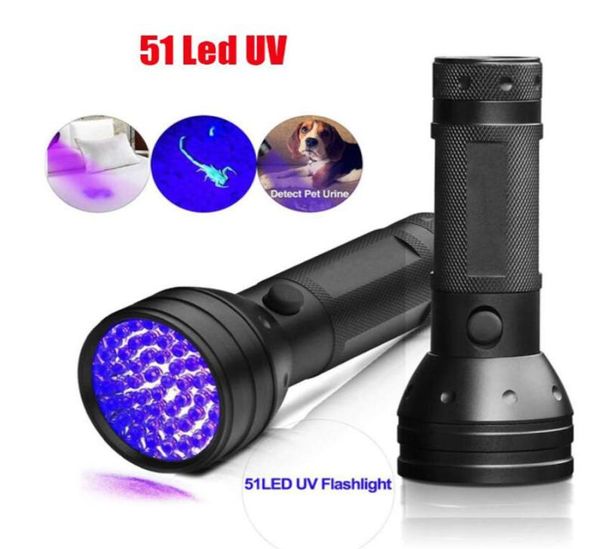 Luci UV Led Lampada torcia ultravioletta 51 LED 395nm Torcia ultravioletta Rilevatore di luce nera per macchie di urina di cane e cimici dei letti2739304