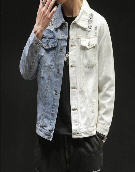 2020 uomini Hip Hop blu bianco patchwork slim jeans giacche streetwear maschio cotone tinta unita giacca di jeans casual plus size 5XL2477506