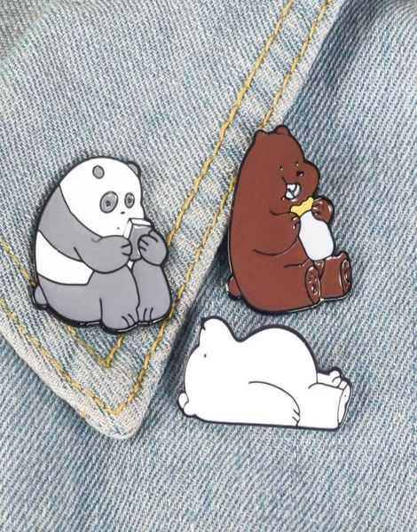 Tier Cartoon Pin Bare Bears Niedlicher Grizzly Panda Eisbär Denim Emaille Pins Kawaii Revers Broschen Abzeichen Mode Geschenke7536266