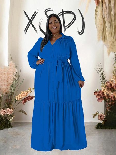 Plus size vestidos elegantes para mulheres roupas de outono manga longa tipo camisa maxi senhoras atacado gota