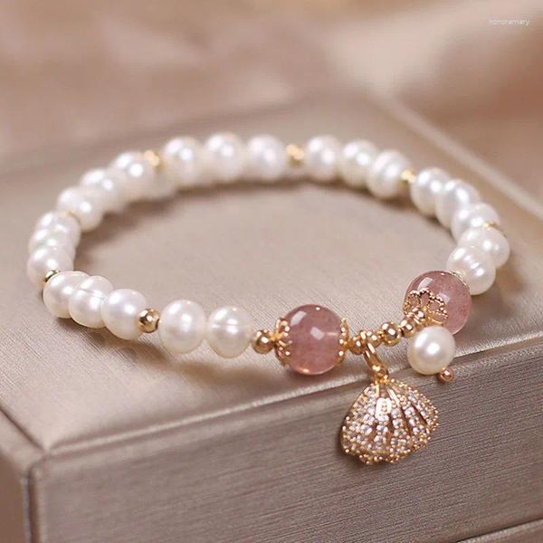 Braccialetti con ciondoli Bracciale con perle d'acqua dolce in stile giapponese e sudcoreano Donna INS Semplice conchiglia fredda per gioielli da donna