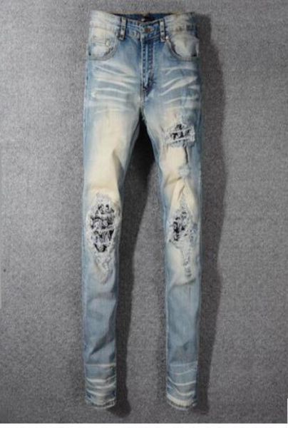 Pantaloni firmati di abbigliamento Slp Magliette firmate da uomo Stampa pantera Verde militare Distrutto Jeans skinny da motociclista dritto slim denim 4073254