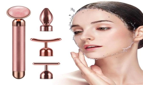 Gesichtsmassagegerät 4 in 1 24k Golden Electric Jade Massage Roller Lifting Vibrating Natural Rose Quartz Jade Roller Facial Beauty Tool 9343931