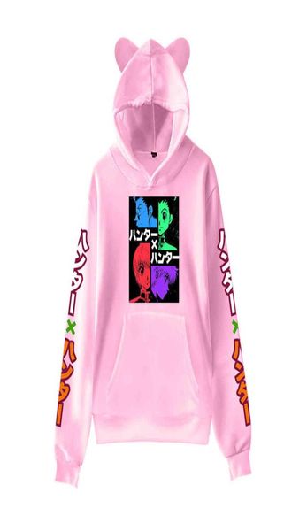 Popular anime caçador x caçador moletom com capuz crianças kawaii orelhas de gato hoodies meninos meninas dos desenhos animados streetwear rosa pullovers y11095952983