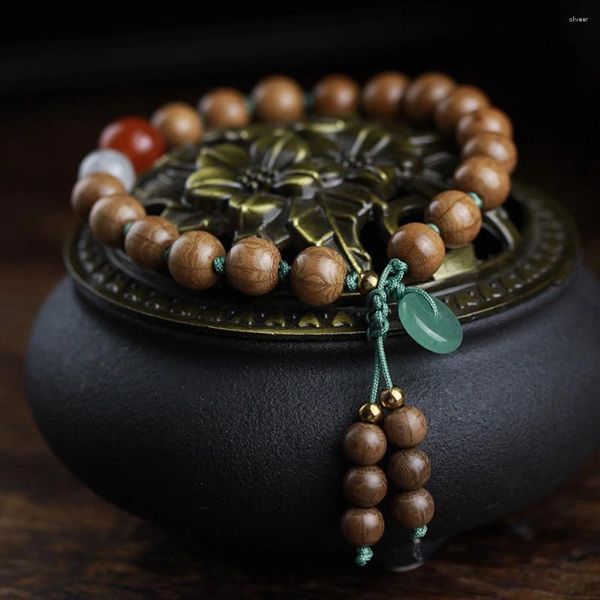 Charm-Armbänder, 18 Mala-Perlen, 8 mm, Abelia-Holz-Gebetsperlen-Armband, handgefertigt, tibetischer Buddha für Männer und Frauen, Meditation