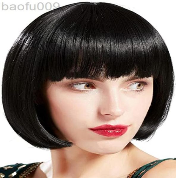 Suq 1920S Flapper Parrucca corta Grande Gatsby Bobo Parrucca Nera Parrucca diritta Flapper Costume Parrucche per capelli Accessorio L22080931388997873780