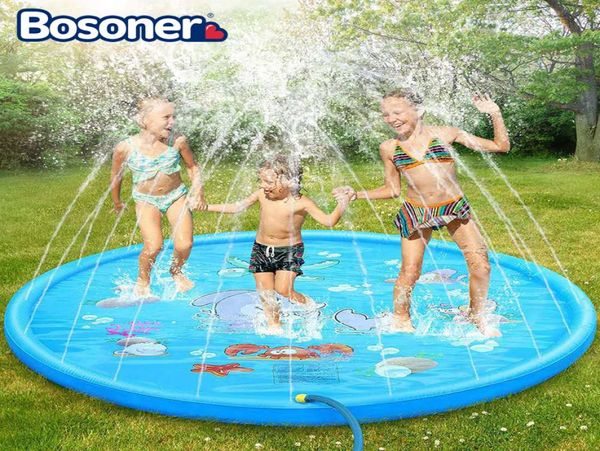 Tappetino gonfiabile per spruzzi d'acqua per bambini da 170 cm Piscina per giochi con spruzzi d'acqua rotondi Giocare con tappetino per irrigatori Cortile Divertimento all'aria aperta Piscine in PVC 200923396911