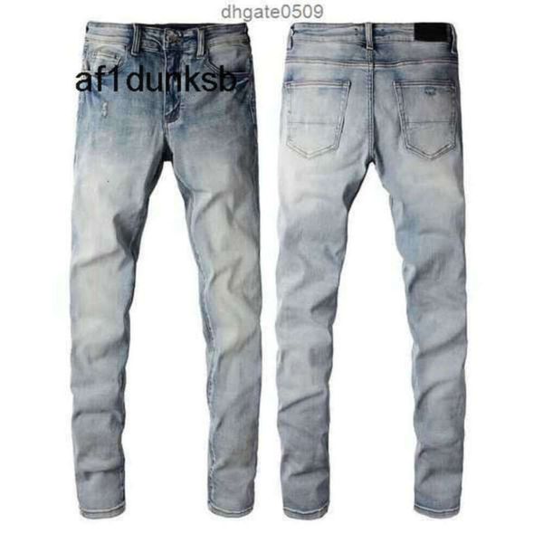 Mens amari amirl amirlies am amis imiri Calças amiiri Trendy Cross Print Lavagem Desgastada Remendo Pequeno Pé Rip Slim Fit Apertado Vestindo Ciclismo Jeans Elástico Neutralqm NX3A