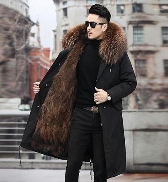 Men039s para baixo parkas homem parka inverno elegante jaqueta longa streetwear russo 7xl casaco de pele real natural gola de guaxinim com capuz t2717578